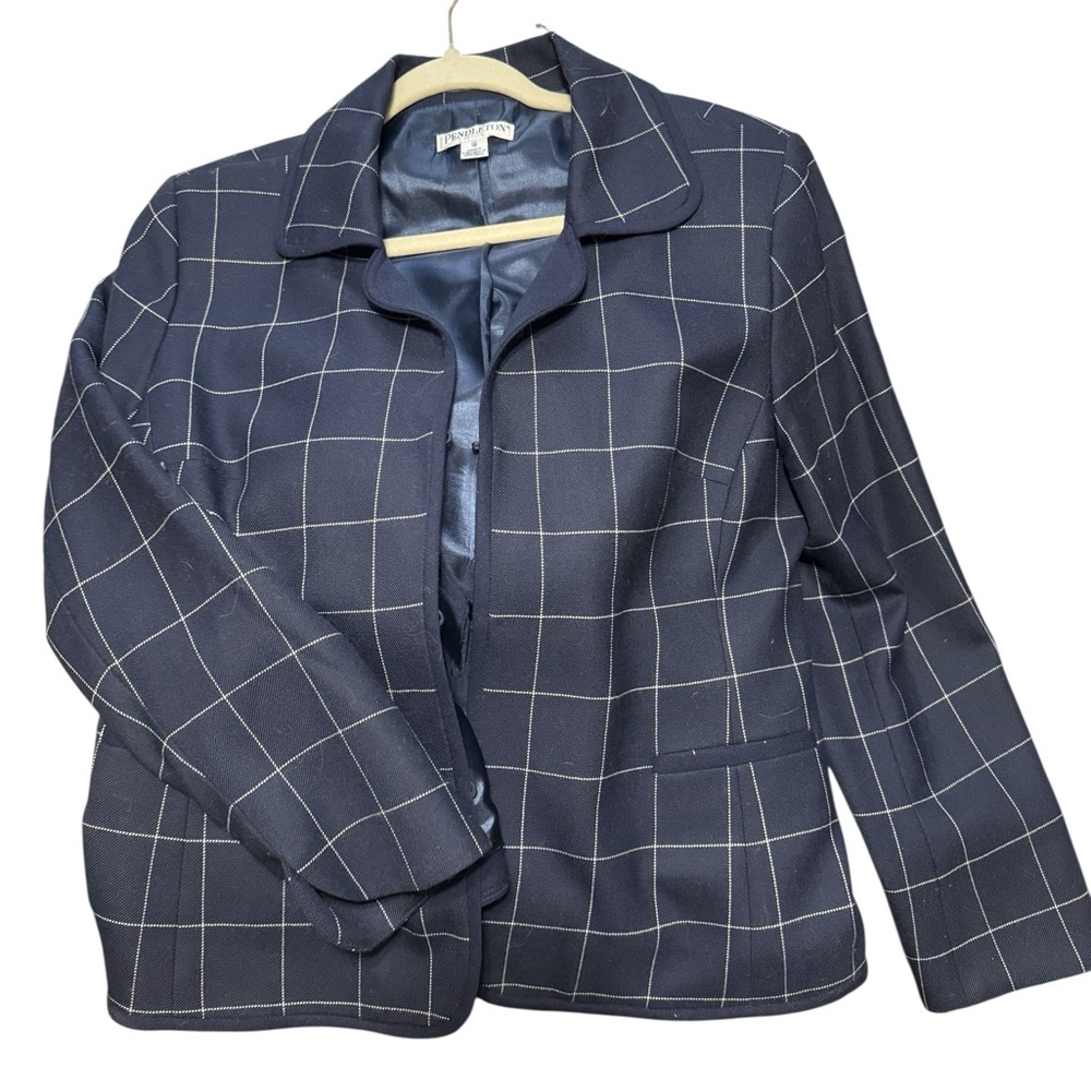 Pendleton Women’s 16 Petite Navy Windowpane Blazer - Picture 2 of 3